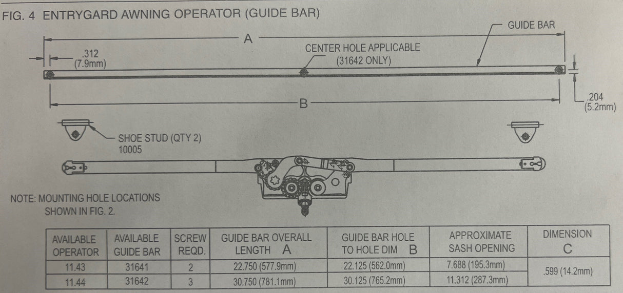 Truth 30-3/4" Guide Bar For Entrygard Awning Operators