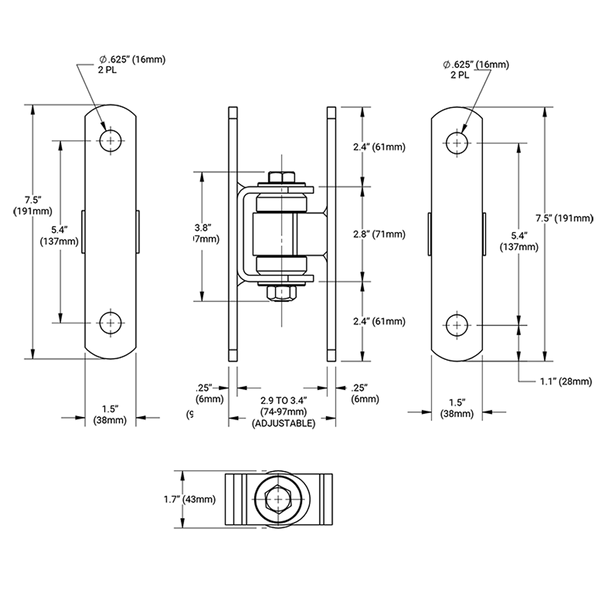 Heavy Duty Bolt-On Hinge, 7-1/2"