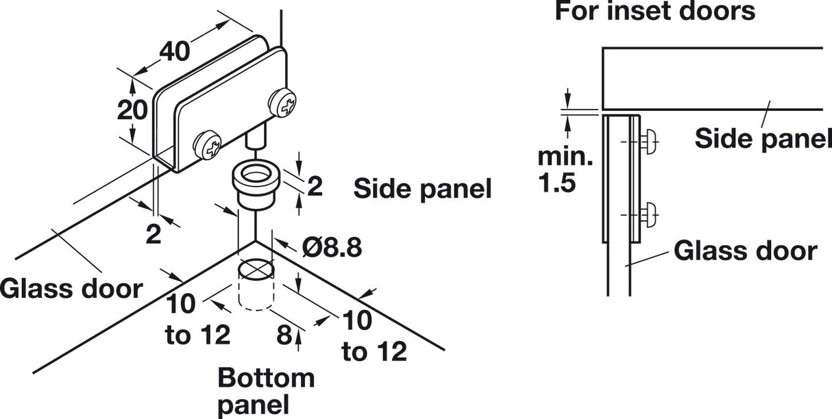 Simplex Inset Small Non-Bore Glass Door Hinge